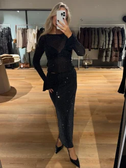 Angela glitter nederdel sort